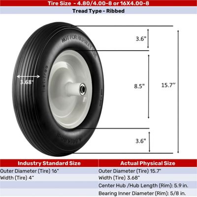 Image showing 16 in. Flat-Free Replacement Wheels with Ribbed Tread, 5/8 in. Bore Size