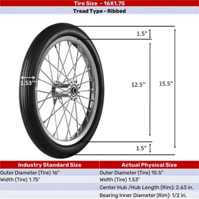 Image showing  16 in. x 1.75 in. SR 1607 Ribbed Flat-Free Replacement Wheel, 1/2 in. Bore Size