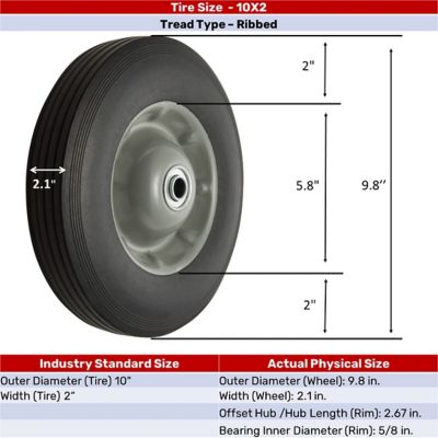 Image showing 10 x 2-5in. SR 1002 Ribbed Solid Tire with Center Steel Hub, 5/8 in. Bore Size
