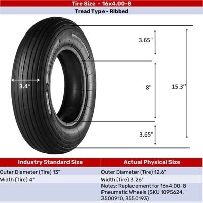 Image showing 16 in. Replacement Wheel Barrow Tire and Tube, Ribbed Tread