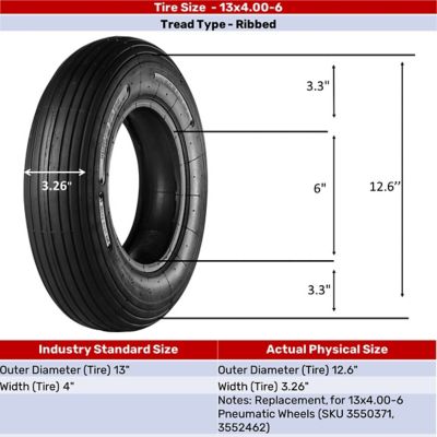 Image showing 13 in. Ribbed Replacement Wheel Barrow Tire and Tube