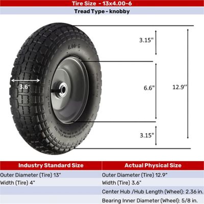 Image showing 13 in. Knobby Tread Pneumatic Wheels, 5/8 in. Bore Size