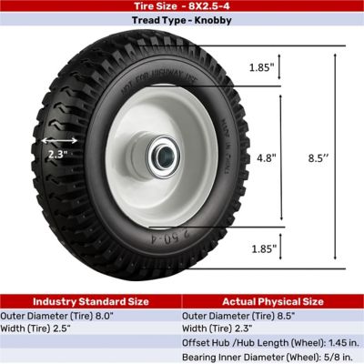 Image showing 8 in. Knobby Tread Flat-Free Replacement Wheels, 5/8 in. Bore Size