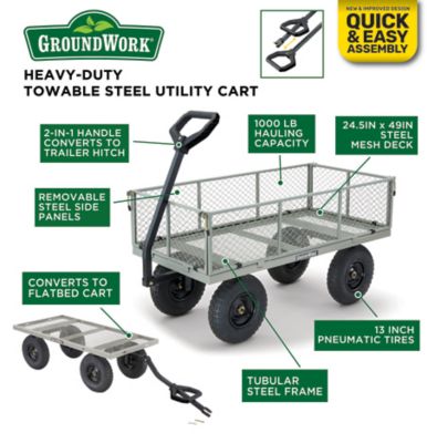 Garden Cart 1,000 Lb Capacity Heavy Duty Steel Utility Tool With Removable Sides 