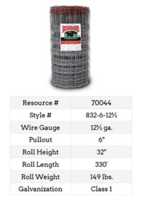 Image showing 330 ft. x 32 in. 12.5 Ga. Monarch General Purpose Field Metal Wire Fence, 6 in. Vertical Stays