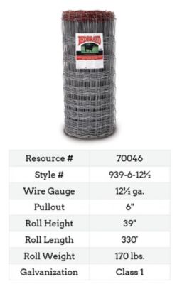 Image showing 330 ft. x 39 in. 12.5 Gauge Monarch General Purpose Field Metal Wire Fence, 6 in. Vertical Stays