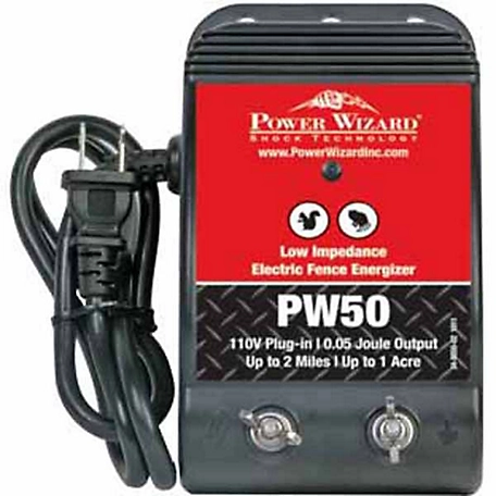 Power Wizard Electric Fence Controller, Controls up to 1 Acre or 1 to 2 Standard Miles of Wire, 0.05 Output Joules