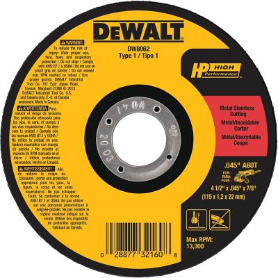 DeWALT 4-1/2 in. x 0.045 in. x 7/8 in. High-Performance Metal & Stainless Cutting Wheels Type 1