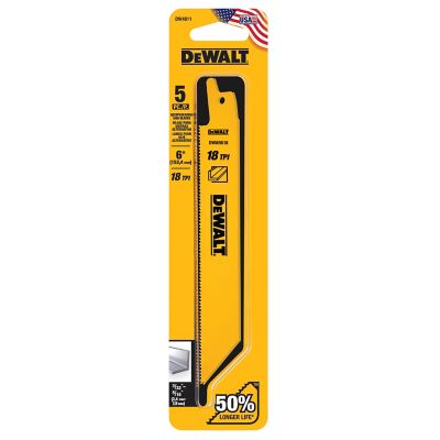 DeWALT 6 in. 18 TPI Straight Back Bi-Metal Reciprocating Blade, 5-Pack