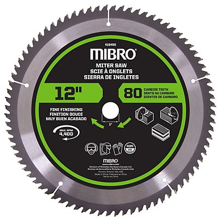 Mibro 12 in. 80 Tooth Circular Miter Saw Blade, C2 Carbide