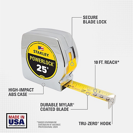 Tape Measure 25 Ft. Stanley Powerlock Professional Blade X Feet