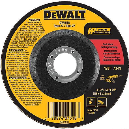 DeWALT 4-1/2 in. x 1/8 in. x 7/8 in. High Performance Type 27 Metal Cutting and Grinding Wheel