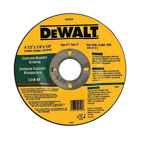 DeWALT 4-1/2 in. x 1/4 in. x 7/8 in. Masonry High Performance Grinding Wheel, Type 27