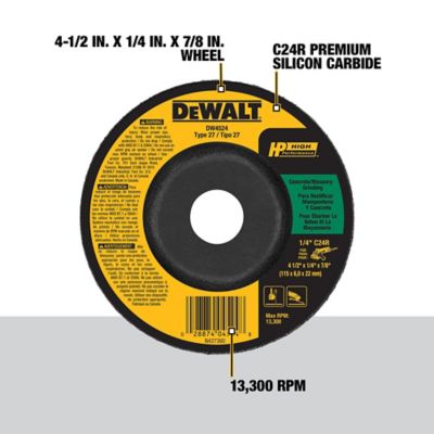 Image showing  4-1/2 in. x 1/4 in. x 7/8 in. C24R Grit Masonry High Performance Grinding Wheel, Type 27
