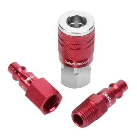 Legacy 1/4 in ColorConnex Type D Red Body Coupler and Plug Kit 3 Piece. Air Hose Fittings