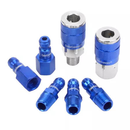 Legacy 1/4 in ColorConnex Type C Blue Body Coupler and Plug Kit 7 Piece. Air Hose Fittings