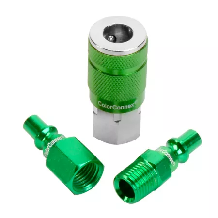 Legacy 1/4 in ColorConnex Type B Green Body Coupler and Plug Kit 3 Piece. Air Hose Fittings