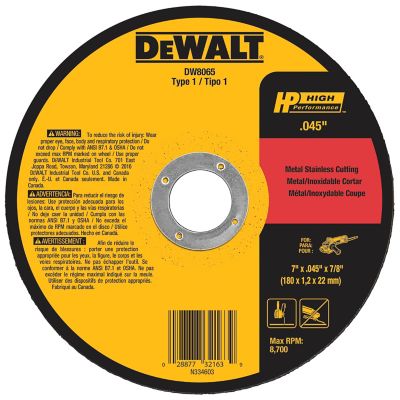 DeWALT 7 in. x 0.045 in. x 7/8 in. Type 1 High Performance Metal and Stainless Cutting Wheel