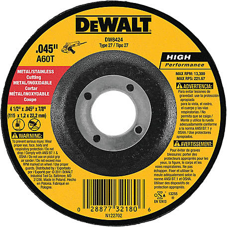 DeWALT 4-1/2 in. x 0.045 in. x 7/8 in. High Performance Type 27 Metal and Stainless Cutting Wheel