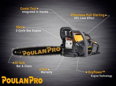 20" Poulan Pro 967061501 50cc 2 Stroke Gas Powered Chain Saw with Carrying Case 
