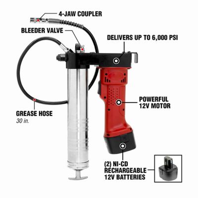 Image showing  12V Cordless Grease Gun Kit with 2 Ni-Cd Batteries, 6,000 PSI
