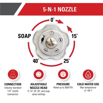 Image showing  3,600 PSI 5-in-1 Spray Pressure Washer Nozzle