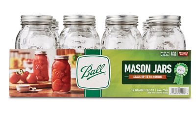 Ball Regular Mouth Clear Glass Mason Jars 32oz Qt Canning Preserve Lids 12USA 