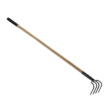 GroundWork 62.2 in. Hardwood Handle 4-Prong Forged Garden Cultivator