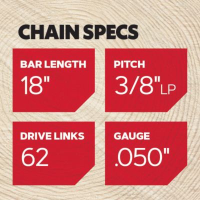 Image showing  18 in. Chainsaw Bar and Chain Combo, 3/8 in. Pitch, 0.050 in. Gauge, 62 Drive Links