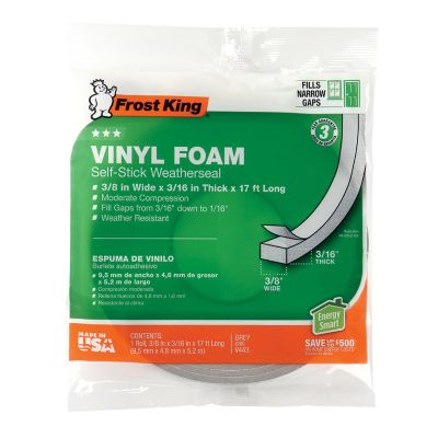 Frost King Vinyl Foam Weather-Strip Tape, Grey, 3/16 in. x 3/8 in. x 17 ft., Fits Gaps 1/4-1/8 in.