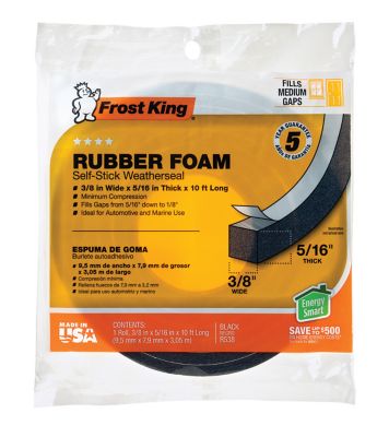 Frost King Rubber Foam Self-Stick Weather Seal, Black, 3/16 in. x 3/8 in. x 10 ft., Fits Gaps Between 9/16 and 1/4 in.