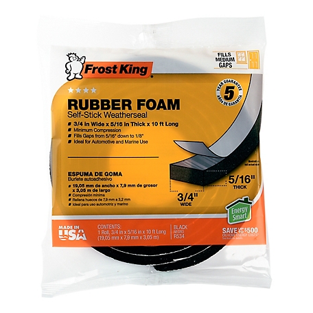 Frost King Rubber Foam Self-Stick Weather Seal, Black, 5/16 in. x 3/4 in. x 10 ft., Fits Gaps Between 9/16 and 1/4 in.