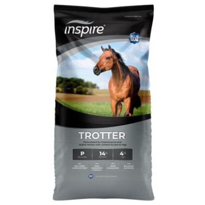 Blue Seal Inspire Trotter Pellet Horse Feed, 50 lb. This food keeps my 19 year old horse at a healthy weight and is nice for when he doesn’t have much of a grazing pasture