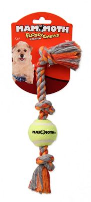 Mammoth Pet Flossy Chews 3-Knot Tug with Mini Tennis Ball Dog Toy, Mini, 11 in.