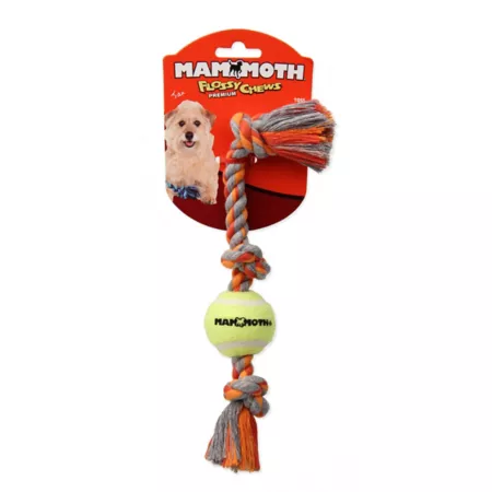 Mammoth Pet Flossy Chews 3-Knot Tug with Mini Tennis Ball for Dogs Mini 11 in. Dog Rope & Tug Toys