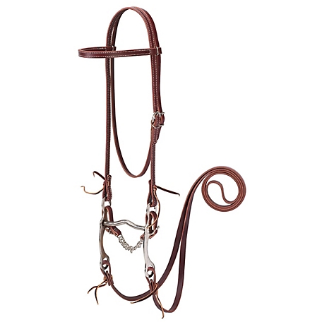 Weaver Leather Latigo Leather Browband Bridle with Single Cheek Buckle, Burgundy, 5/8 in., 5 in. Curb Bits