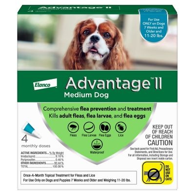 Elanco Advantage II Medium Dog Vet-Recommended Flea Treatment & Prevention Dogs 11-20 lbs. 4-Month Supply