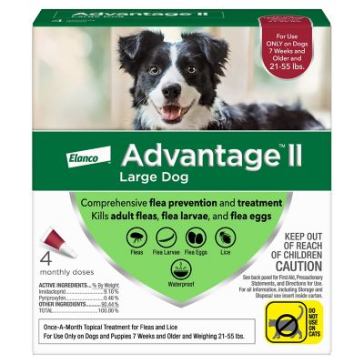 Advantage II Large Dog Vet-Recommended Flea Treatment and Prevention for Dogs 21-55 lb., 4-Month Supply, 4 ct.