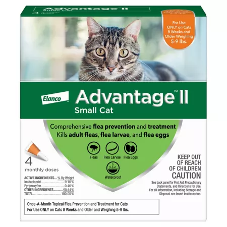 Advantage II Veterinarian Recommended Flea Treatment and Prevention for Small Cats for Cats 5-9 lbs 4 Month Supply 4 ct Cat Flea & Tick Topical Treatments