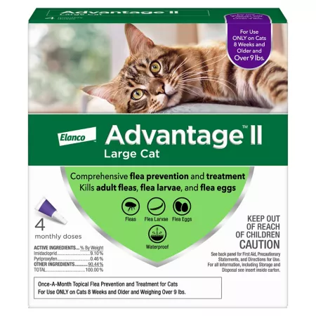 Advantage II Veterinarian Recommended Large Cat Flea Treatment and Prevention for Cats Over 9 lbs 4 Month Supply 4 ct Cat Flea & Tick Topical Treatments