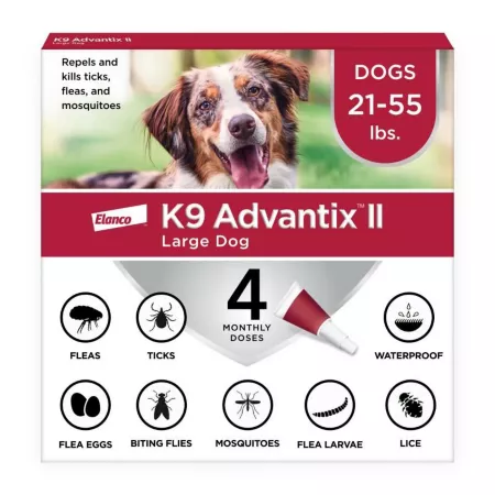 K9 Advantix II Flea Tick and Mosquito Treatment and Prevention for Large Dogs Recommended by Veterinarians for Dogs 21-55 lbs 4 Month Supply Dog Flea & Tick Topical Treatments