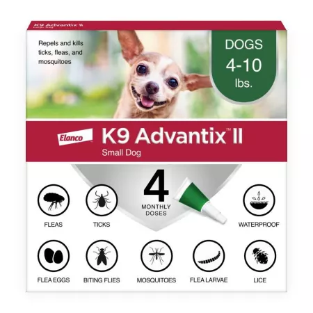 K9 Advantix II Flea Tick and Mosquito Treatment and Prevention for Small Dogs Recommended by Veterinarians for Dogs 4-10 lbs 4 Month Supply Dog Flea & Tick Topical Treatments