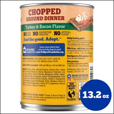 Image showing  Pedigree Chopped Ground Dinner Adult Soft Wet Dog Food Turkey & Bacon Flavor, 13.2 oz. Cans 12 Pack
