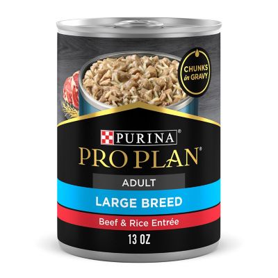 Purina Pro Plan Gravy Wet Dog Food for Large Dogs, Large Breed Beef and Rice Entree Purina Pro Plan FOCUS Adult Large Breed Beef and Rice Entree Chunks in Gravy Wet Dog Food was a hit with my great dane, however, it made his stomach a little upset