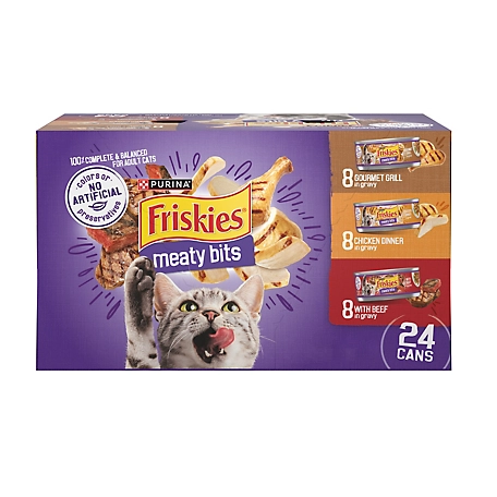 Friskies Meaty Bits Adult Chicken and Beef in Gravy Wet Cat Food Variety pk., 5.5 oz. Can, Pack of 24
