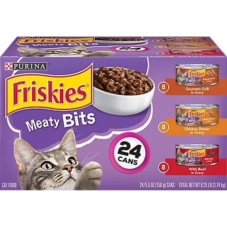 Friskies Meaty Bits Adult Chicken and Beef in Gravy Wet Cat Food Variety Pack, 5.5 oz. Can, Pack of 24