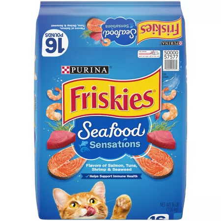 Friskies Seafood Sensations All Life Stages Indoor/Outdoor Saltwater Fish Salmon Tuna Shrimp Crab and Seaweed Dry Cat Food Dry Cat Food