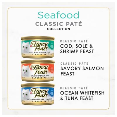 Image showing 9 th Purina Fancy Feast Seafood Classic Pate Collection Grain Free Wet Cat Food Variety Pack