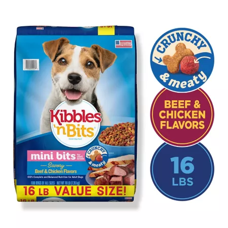 Kibbles 'n Bits Mini Bites Savory Beef and Chicken Recipes for Small Breed Dogs 16 lb Bag Dry Dog Food