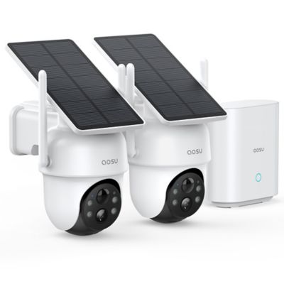 AOSU 2K QHD 3.0MP DualBand WiFi Outdoor AI-Smart Solar Security Cam Kit, Panoramic PTZ, AutoTrack, HomeBase Recorder, 2 Cams
